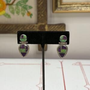 Sugilite opal Sterling inlay southwestern Angelo vintage post back earrings